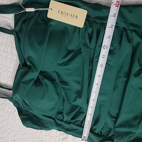 Rouche Tummy Control Retro Push-up Elegant Green One-Piece Swimsuit Plus XXL - Picture 5 of 14